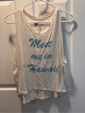 Meet Me in Hawaii Graphic Tank Top - White with Teal Script